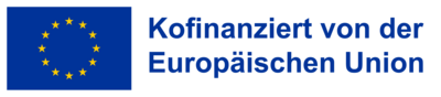 Bildwortmarke zeigt das EU-Flaggensymbol blau mit gelben Sternen und dem Schriftzug „Kofinanziert von der Europäischen Union“.